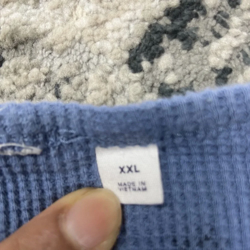 Gap Waffle Knit T Shirt Unisex Kids 2XL Blue Cotton Floral Lettuce Edge Hem Warm